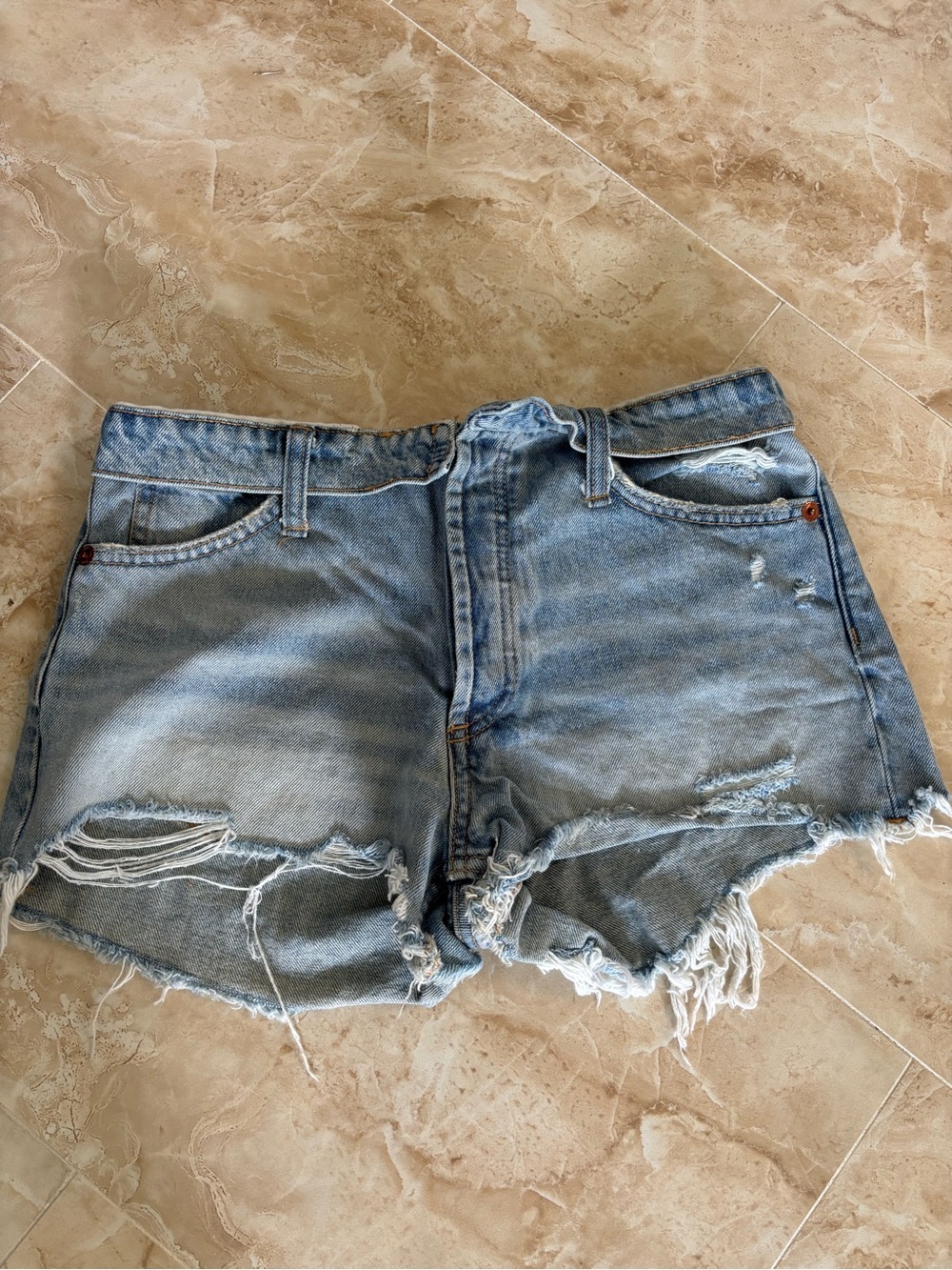 Zara Light Blue Distressed Denim Jean Shorts
